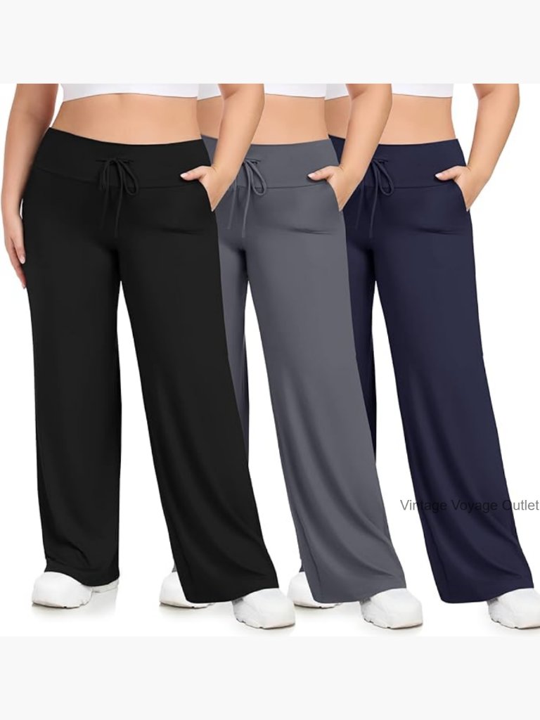 Plus Size Wide Leg Lounge Pants With Pockets Pajama Yoga